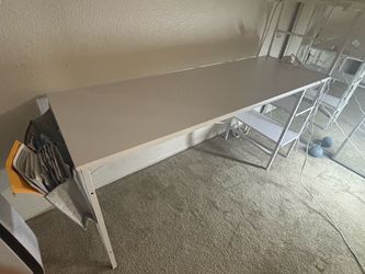 White gaming/study desk with shelves