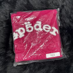 Sp5der Spiderworldwide Legacy Hoodie Pink with White Text Large