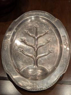 vintage Crescent Footed silver plated meat platter with "Tree of Life" design