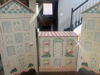 Kids Hand-Painted Dresser and Armoire Set