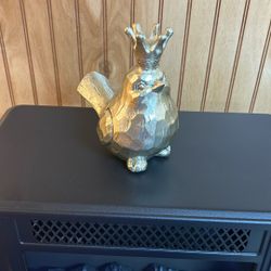 Silver Painted Bird With Crown Statuette 