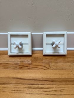 Bathroom decor - set of 7” x 7” framed faucet handles