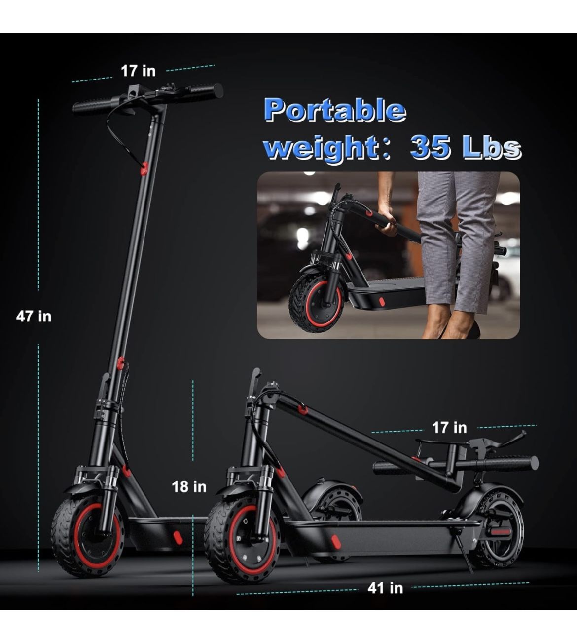 8.5" Solid Tires, Quadruple Shock Absorption, Up to 19 Miles Long-Range, 19 Mph Top Speed, Portable Folding Commuting Scooter for Adults, Double Braki