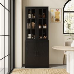 71" H X 23.6" W Kitchen Pantry With Bookcases, Glass Door Kitchen Hutch
