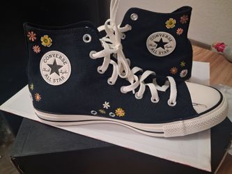 Unisex Black Converse with floral embroidery