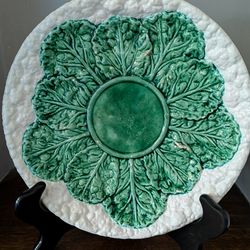Bordallo Pinheiro Majolica Cabbage Leaf Tureen Underplate 8.5″ Green