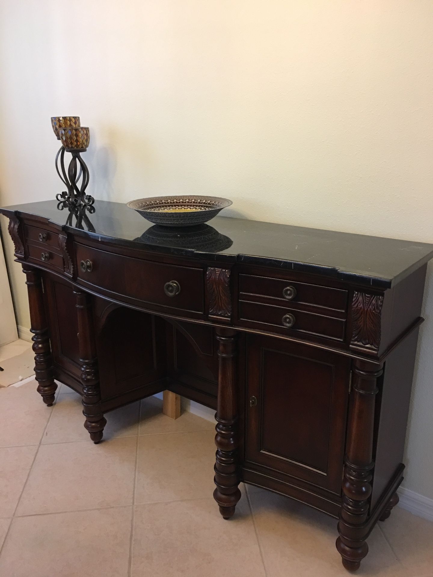 Price Drop - Cherry Color Dining Table with 8 chairs, China closet and serving table