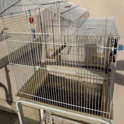 Small , White Metal Bird Cage With A Rolling Stand, $65 Or Best Offer