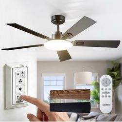 Ceiling Fans with Lights, 52 inch Black Ceiling Fan with Remote Control, Wall Switch, Reversible, 3CCT Dimmable, Noiseless, Ceiling Fan for Bedroom, L