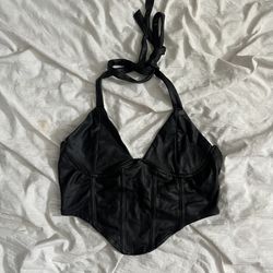 black adjustable faux leather crop top