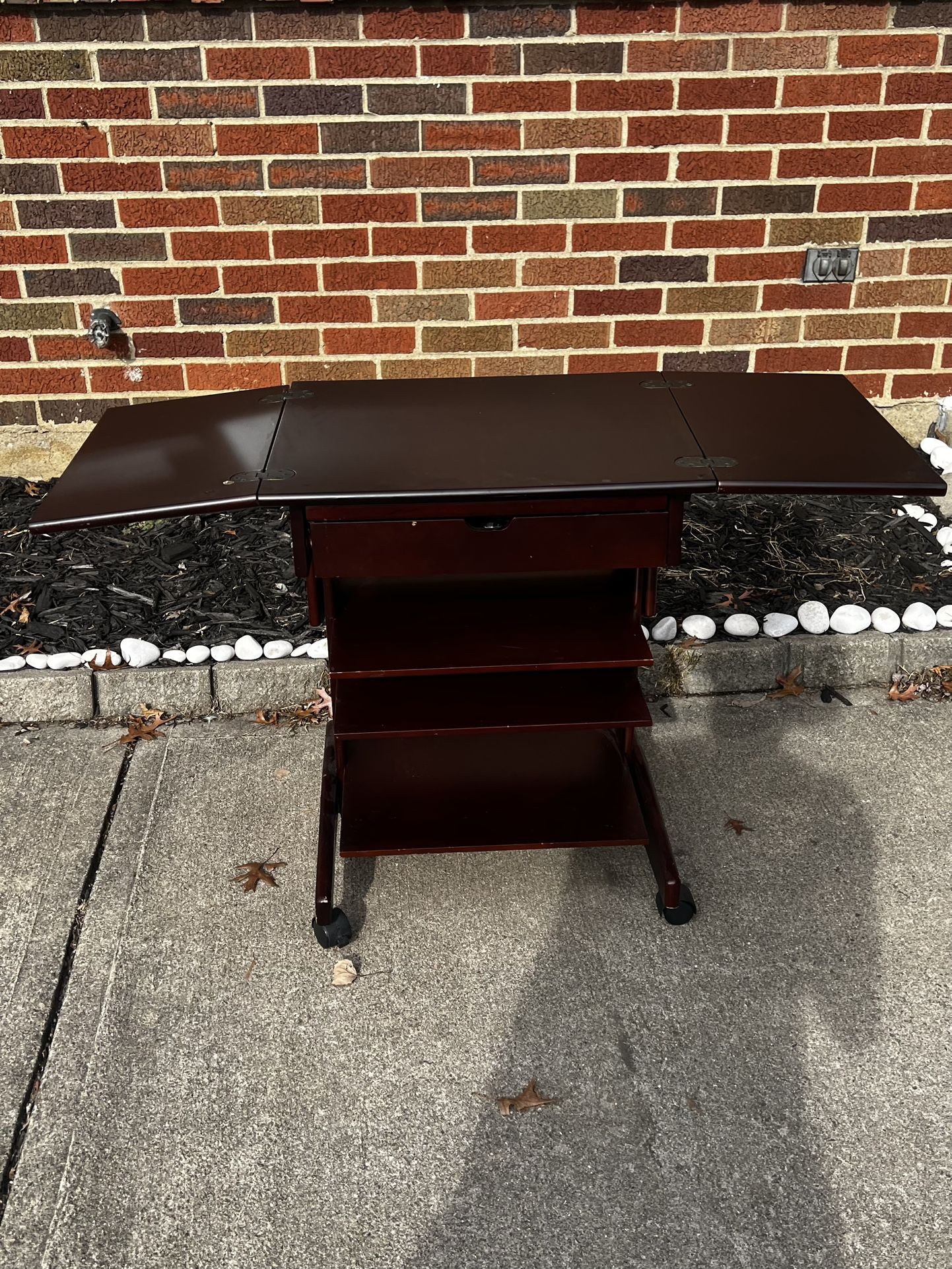 Rolling Work Desk with Drop-Leaf Design