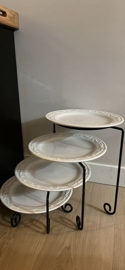 4-Tier Swivel Serving Stand with 4 Ceramic Plates
