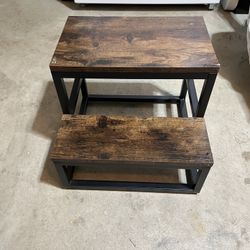 LIANTRAL 2 Step Stool for Adults Kids, Heavy Duty Sturdy Steel Frame with Wooden Steps, Bedside Foot step