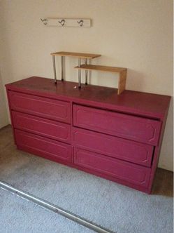 Red Painted 6-Drawer Wood Dresser