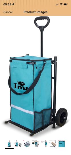 TMZ Heavy-Duty Foldable Shopping Cart with Removable Insulated Bag & Hooks - Lightweight 110 lbs Capacity Grocery Luggage Cart for Market, Travel, Lau
