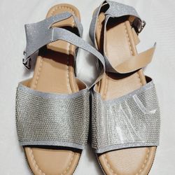 Women Sz 10 (42) 2" Platforms Heel Glitter Rhinestone Sandals