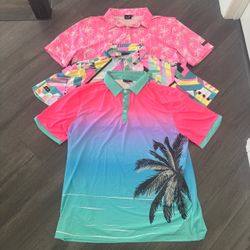 Sunday Swagger Golf Polo Shirts Lot of 3 Mens 2XL Summer Pink Palm Geometric