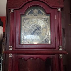 Daniel Dakota Standing Cherry Wood Grandfather Clock with Gold Inlay