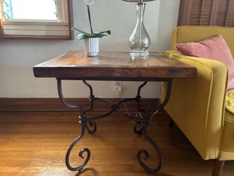 Vintage Wrought-Iron & Wood Side Table
