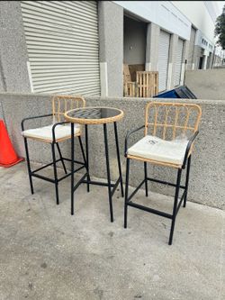 Outdoor 3pc Patio Bar Stools With Table Set