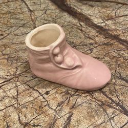 Vintage PINK USA Pottery Baby Shoe Planter