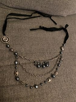 Layered Silver Chain  Belt with Dark Beads 46”