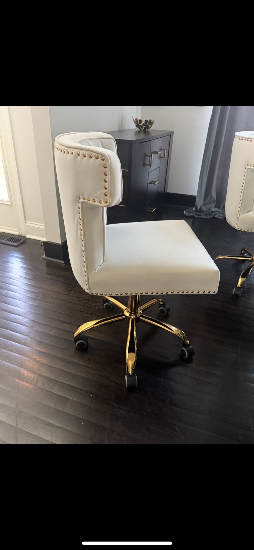 Modern White Desk Chair with Nailhead Trim(6)