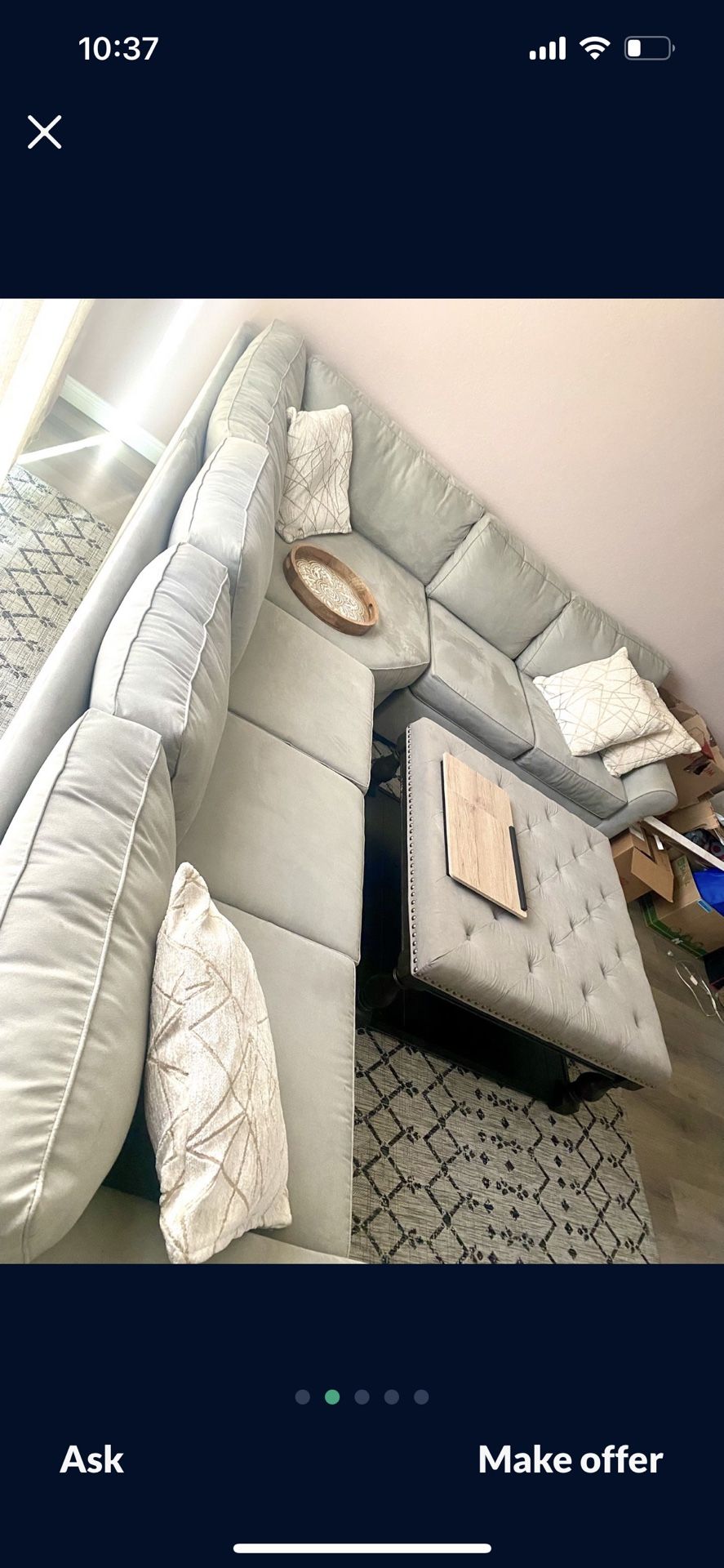 Living Spaces Light Grey Sectional Couch