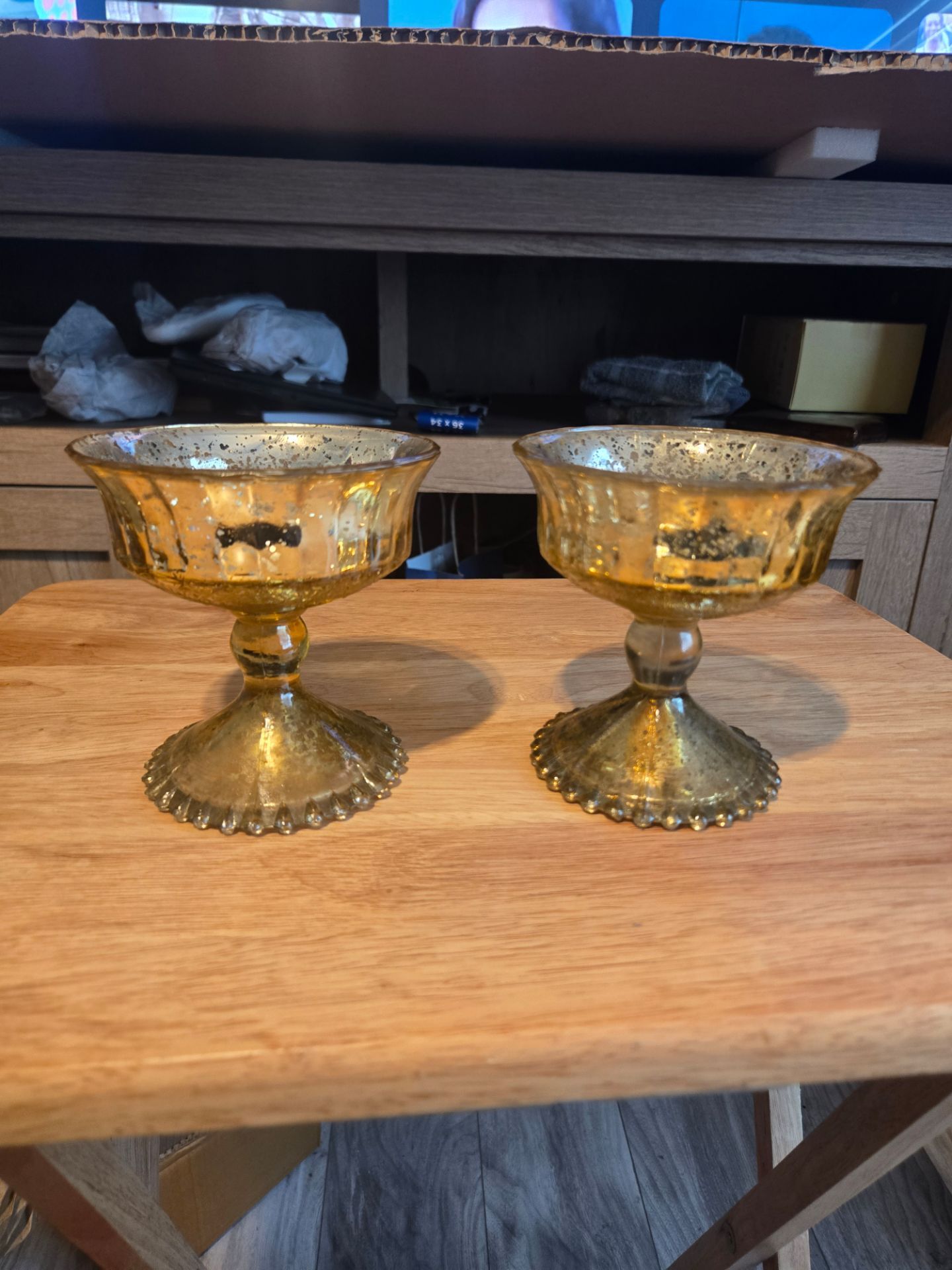 Vintage-Style Gold Mercury Glass Compote Bowl Pedestal Set