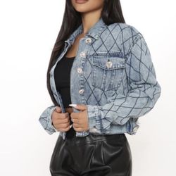 Fashion Nova Quilted Stitching Denim Jacket Size Medium