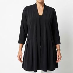 Susan Graver Liquid Knit Black Open Front Draped Peplum Cardigan Shrug XL