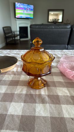 Fostoria Amber Coin Glass (1372) 8 1/2 Inch Wedding Bowl with Lid