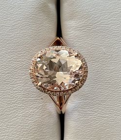 NEW Diamond & Large Oval Morganite Rose Gold Ring Size 7