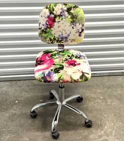 Modern Floral Velvet Adjustable Swivel Desk Chair w/ Chrome Base