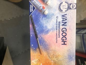 Van Gogh watercolor set. 12 tubes brush in painting box