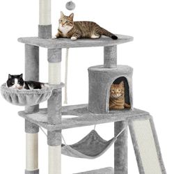 63.5in Multi-Level Cat Tree Tower Condo with Scratching Posts, Platform & Hammock, Cat Activity Center Play Furniture for Kittens, Cats, and Pets61356