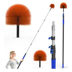 26FT Reach Cobweb Duster, Outdoor Spider Web Cleaner Brush with 5-20FT Telescoping Extension Pole