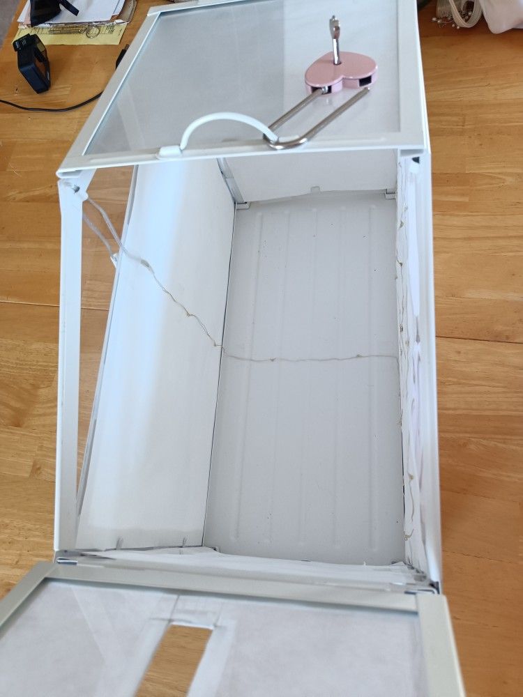 Large Card Box with Slot, doors and fairy light inside
Condition is Used - Good
Comes with lock and key. I covered the inside with translucent wax p