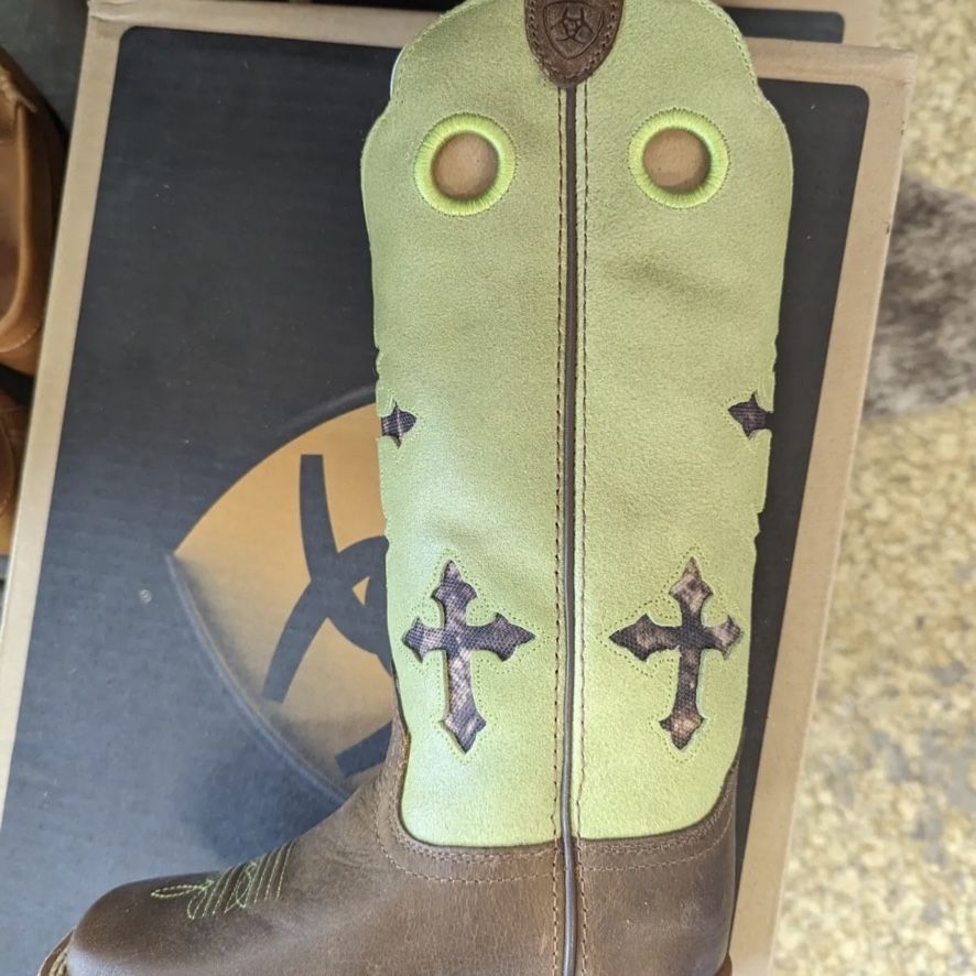 Ariat Kids' Ranchero Boot Green Brown Size US 10 100% Leather Cowboy ...