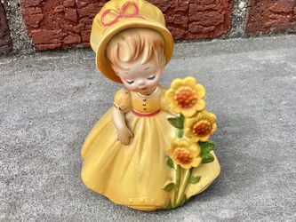 Vtg. 1970s Josef Originals Sunflower Girl Figurine Ecology Series Ceramic 5”