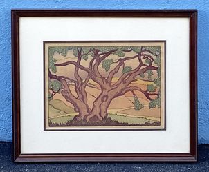 1936 Anders G Aldrin "The Sycamore Tree" woodblock print