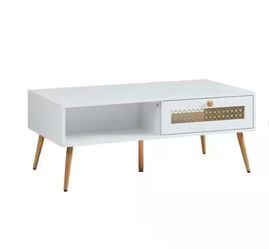41.3 in. White Rectangle Wood Coffee Table