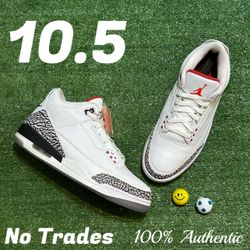 Size 10.5 Air Jordan 3 Retro “Free Throw Line White Cement” 🐘
