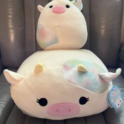 Squishmallows 12” Candace Stackable and 8” Bodie Cows NEW