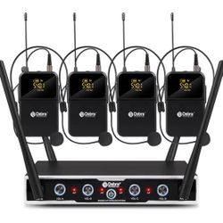 D Debra Audio Pro DU4004 UHF 4 Channel Wireless Microphone System with Lavalier Headset Mics, Ideal for Meeting Church Speech (4 Bodypack)