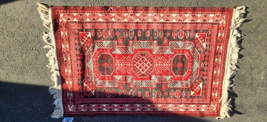 Vintage Nanatex Moroccan Accent Mat - Red Geometric (26" x 45" Approximately)