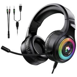 Gaming Headset Xbox One Headset with Stereo Surround Sound,PS4 Gaming Headset with Mic & LED Light Noise Cancelling Over Ear Headphones Compatible wit