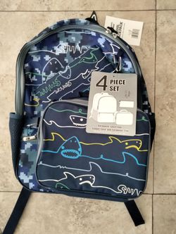 Shark Zone 4 piece Backpack, Lunch box New