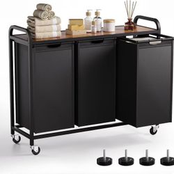 3-Section Laundry Hamper and Laundry Sorter with Pull-Out Organizer Bags, Rolling Laundry Basket with Wheels and Top Shelf, Large Capacity 3 x 12.7 Ga