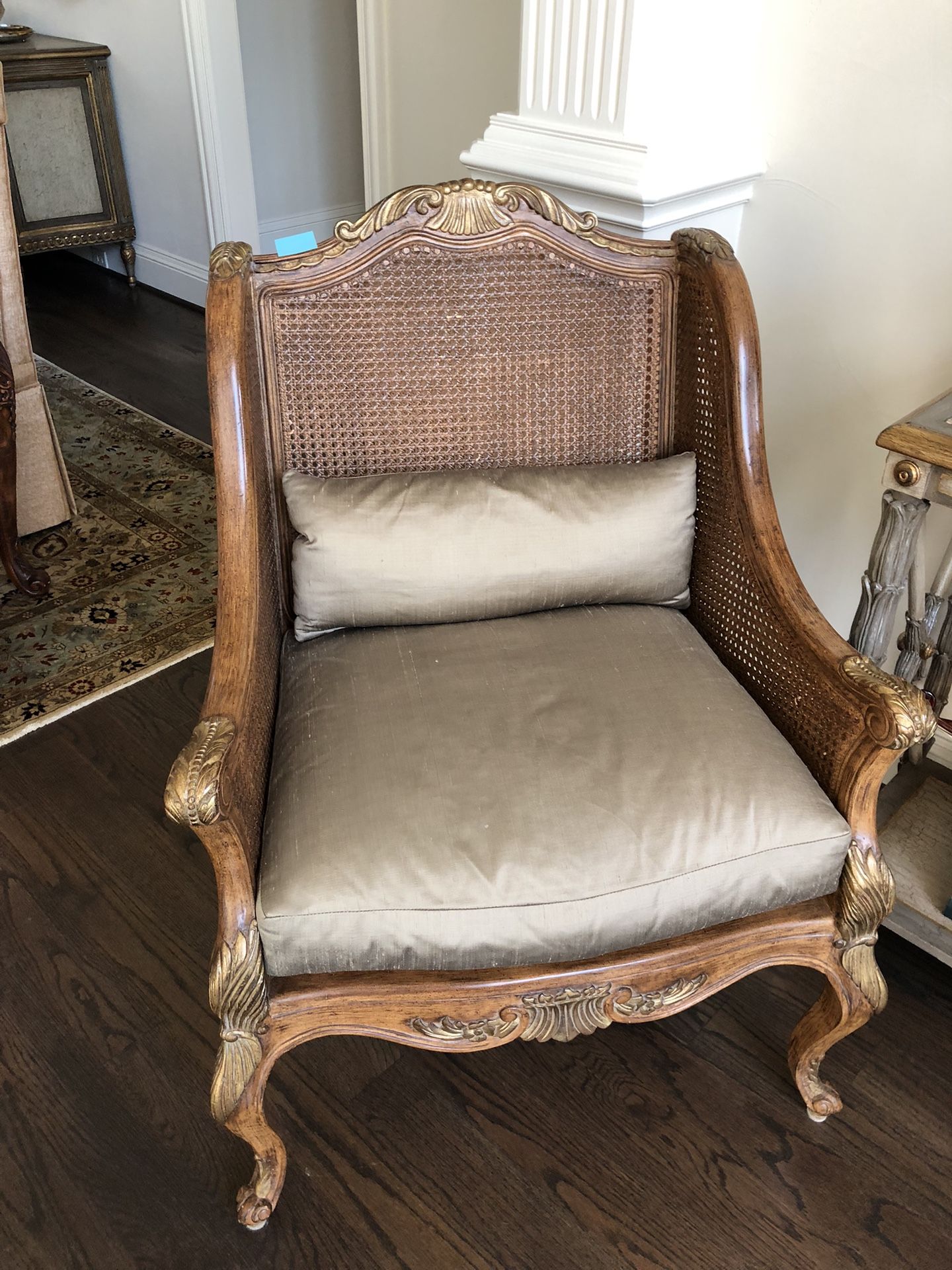 Vintage French Provincial Double Cane Lounge Accent Chair